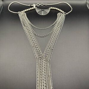 Lucky Brand Silver Tone Multi-Layer Y Necklace Boho Festival